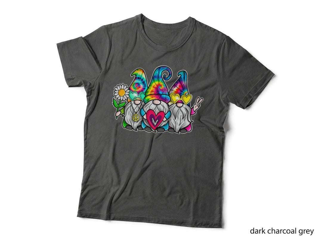 THREE Hippie Gnomes Groovy Retro Tie Dye Peace Love Gnomies T-Shirt