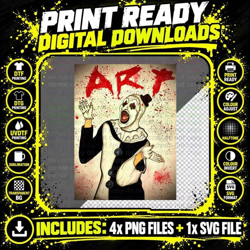 Terrifier Art the Clown, Terrifier 2 Png SVG Digital Bundle