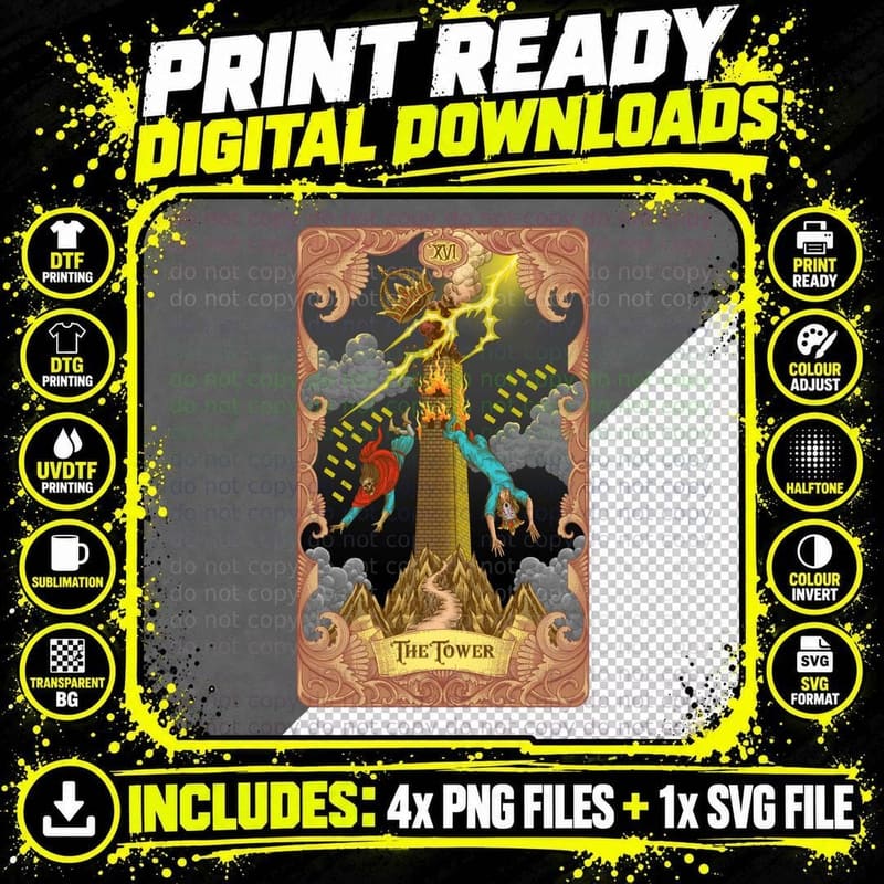 The Tower Tarot Illustration Classic T-Shirt Png SVG Digital Bundle