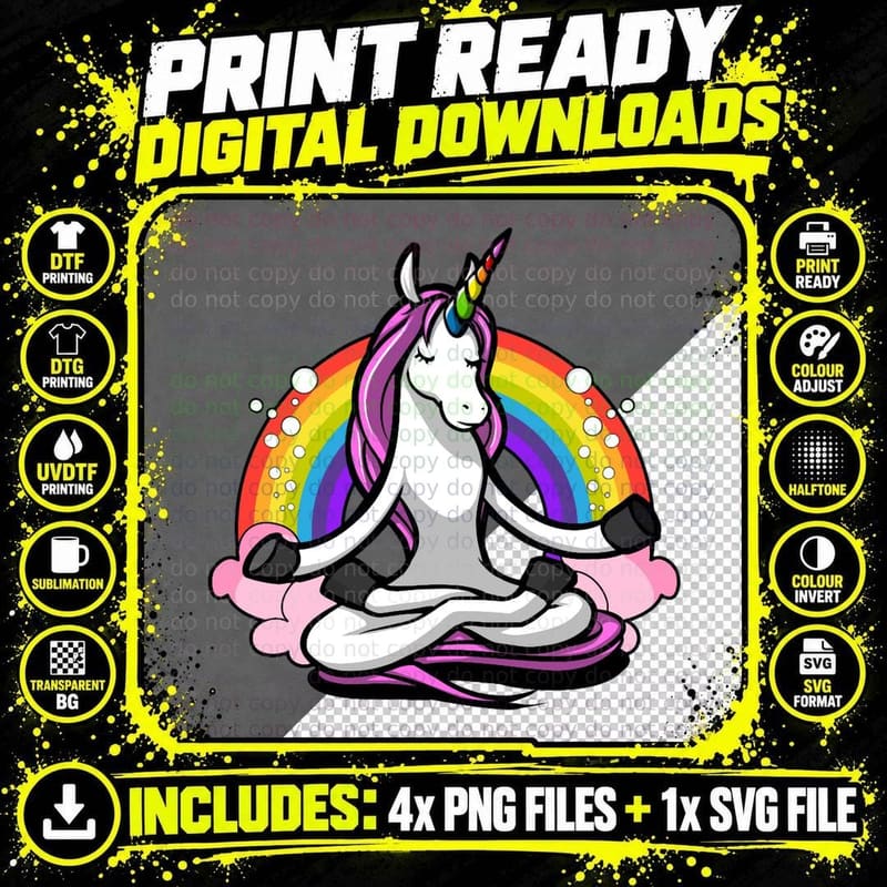 Unicorn Zen Yoga Classic T-Shirt Png SVG Digital Bundle