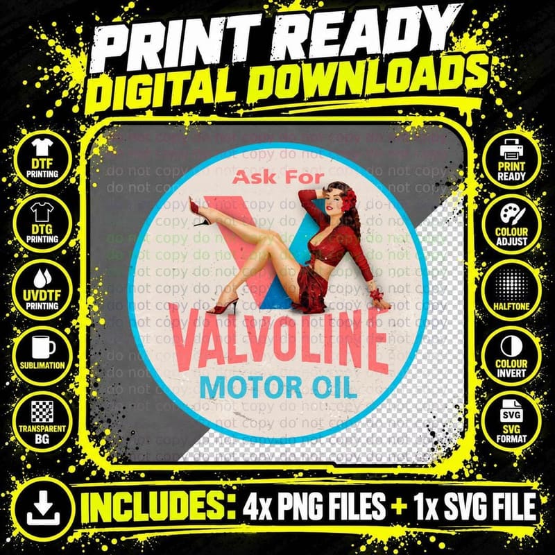 Valvoline Pin up Vintage Sign T-Shirt Png SVG Digital Bundle