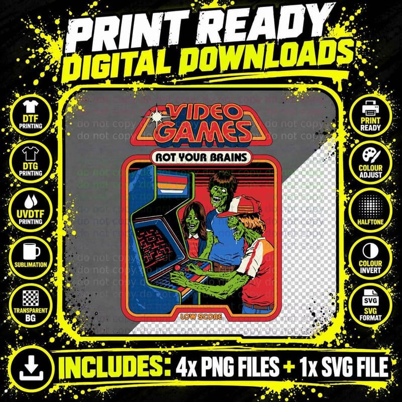 Video Games Rot Your Brains T-Shirt Png SVG Digital Bundle