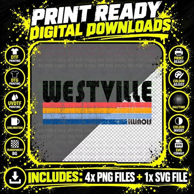 Vintage 70s 80s Style Westville, IL T-Shirt Png SVG Digital Bundle