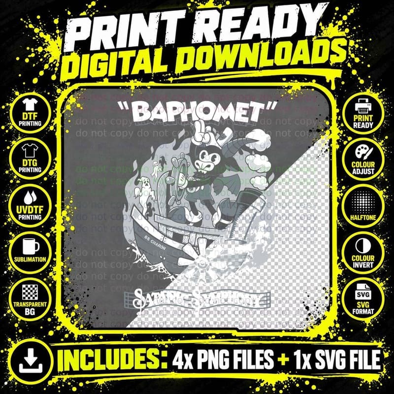 Vintage Cartoon Baphomet - Steamboat Baphy - Occult - Png SVG Digital Bundle