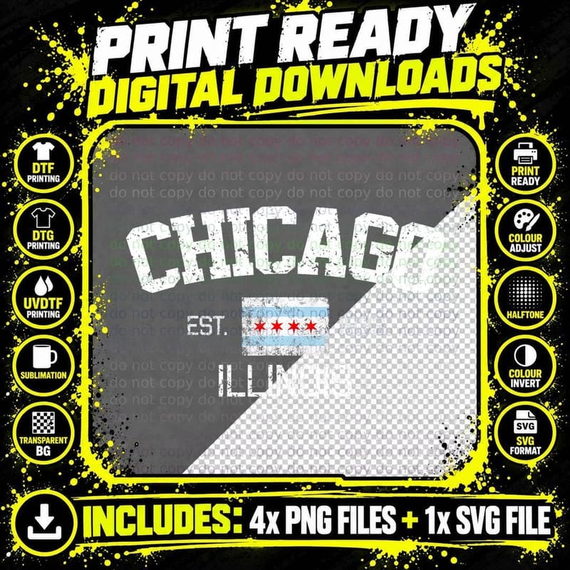 Vintage Chicago Illinois Est. 1833 Gift T-Shirt Png SVG Digital Bundle