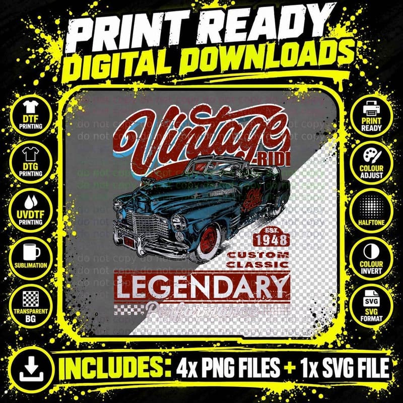 Vintage Classic Car T-Shirt, Legendary Performance Png SVG Digital Bundle