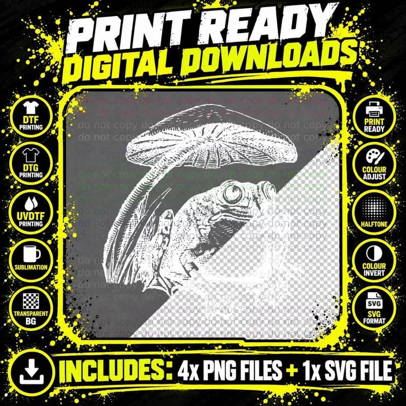 Vintage Cottagecore Frog Sad Toad Sitting Under Mushroom Png SVG Digital Bundle