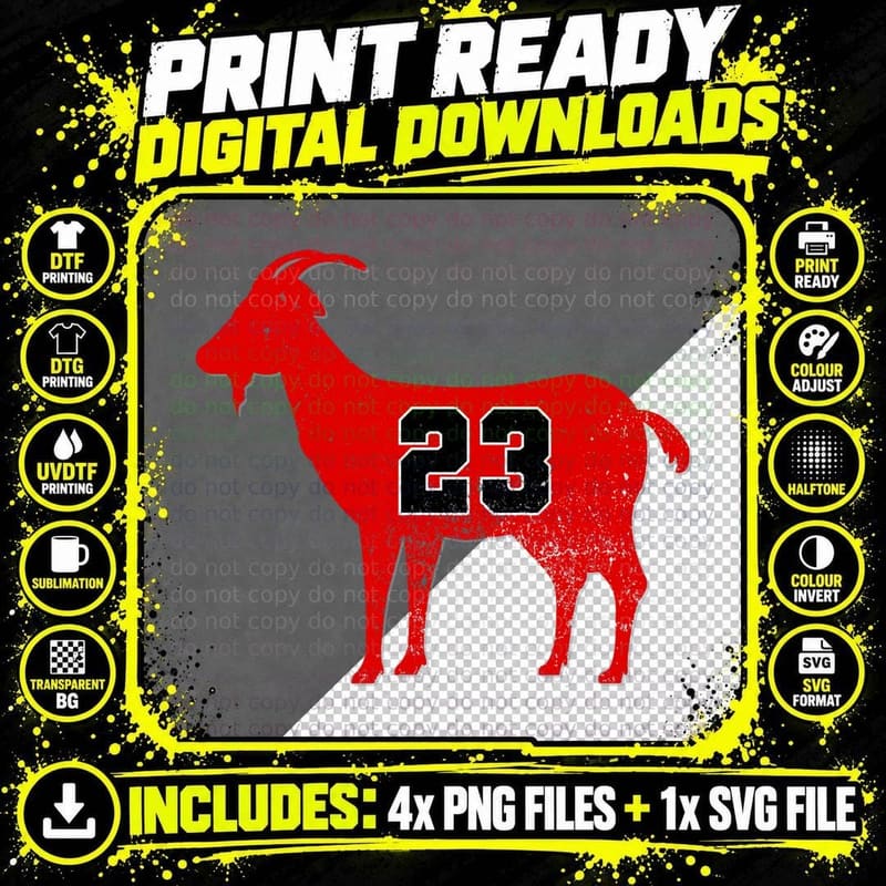 Vintage Distressed GOAT 23 Apparel Short Sleeve T-Shirt Png SVG Digital Bundle