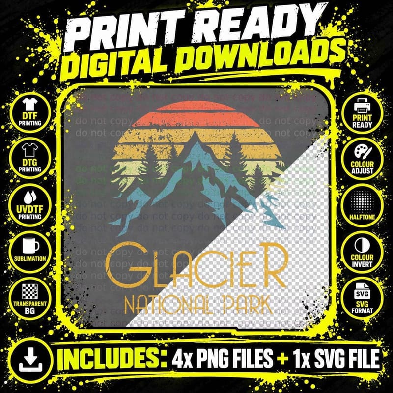 Vintage Glacier National Park Montana Retro T T-Shirt Png SVG Digital Bundle