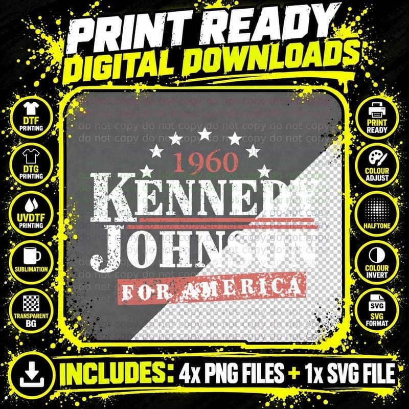 Vintage Kennedy Johnson 1960 Presidential Campaign 11 Png SVG Digital Bundle