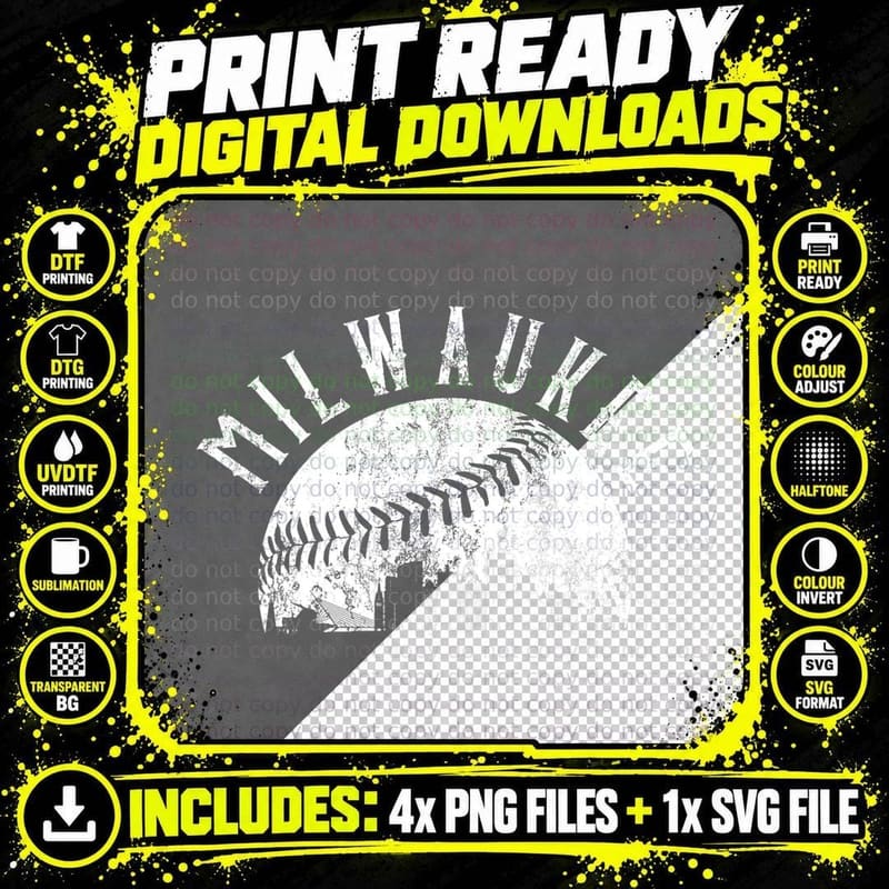 Vintage Milwaukee Wisconsin Skyline Apparel T-Shirt Png SVG Digital Bundle