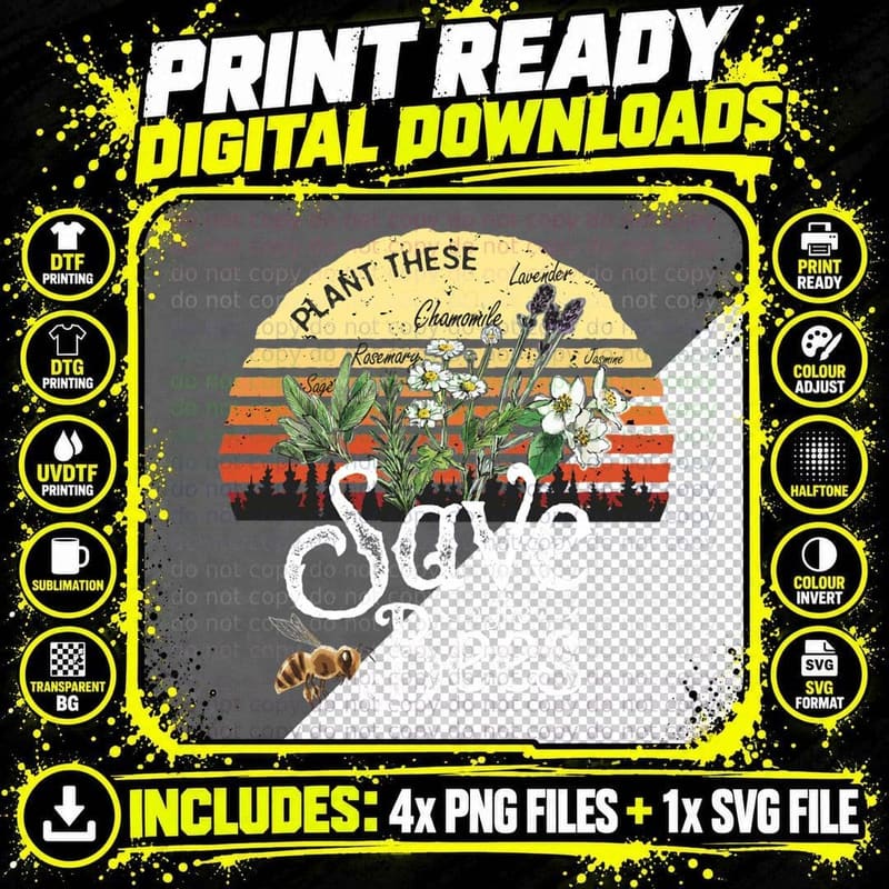 Vintage Plant These Save the Bees Gift Classic T-Shirt Png SVG Digital Bundle