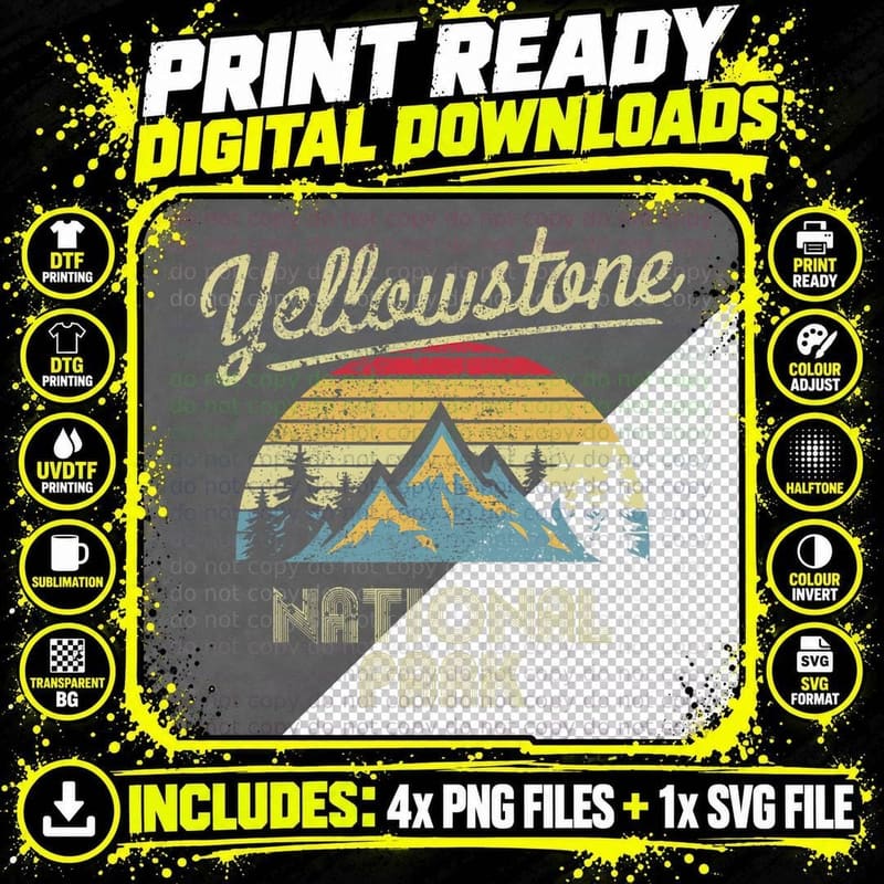 Vintage Retro Yellowstone National Park T-Shirt Png SVG Digital Bundle
