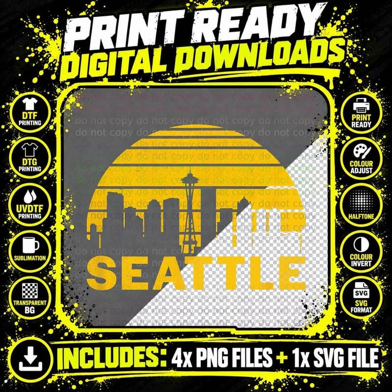 Vintage Seattle Washington Cityscape Retro T-Shirt Png SVG Digital Bundle