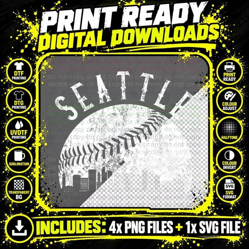 Vintage Seattle Washington Skyline Apparel T-Shirt Png SVG Digital Bundle