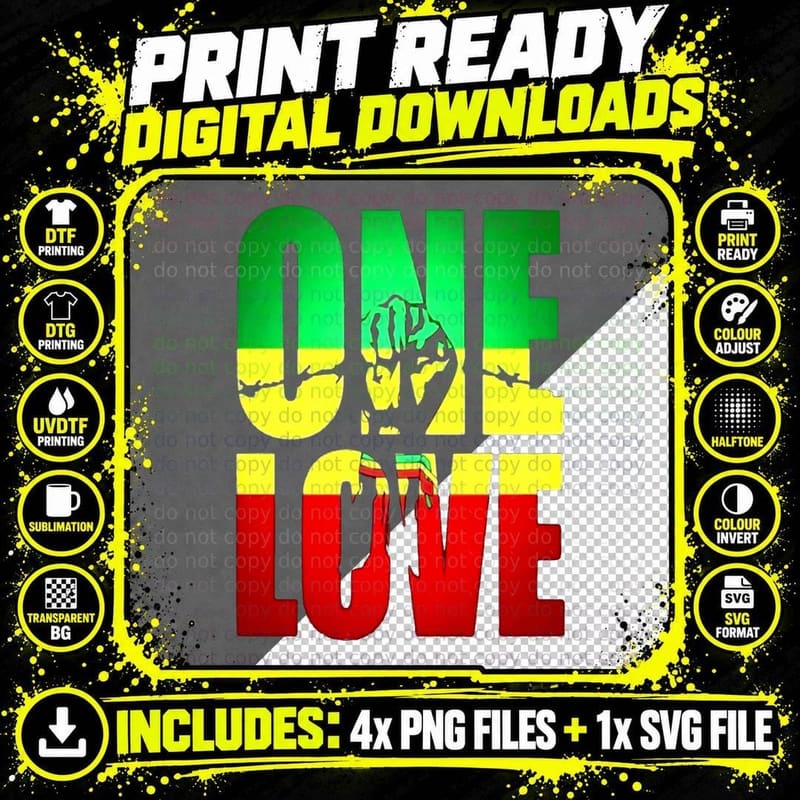 Vintage Style Arts Bob Marley One Love T-Shirt Png SVG Digital Bundle