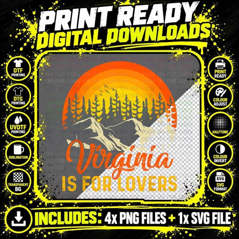 Vintage Virginia Is for the Lovers for Men, Women T-Shirt Png SVG Digital Bundle