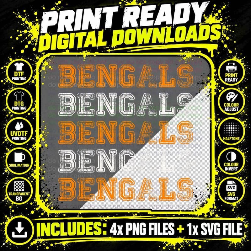 Vintage, Retro, Novelty, Bengals T-Shirt Png SVG Digital Bundle