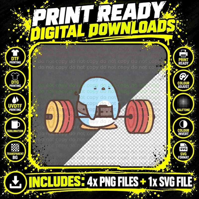 Weightlifting Penguin Classic T-Shirt Png SVG Digital Bundle