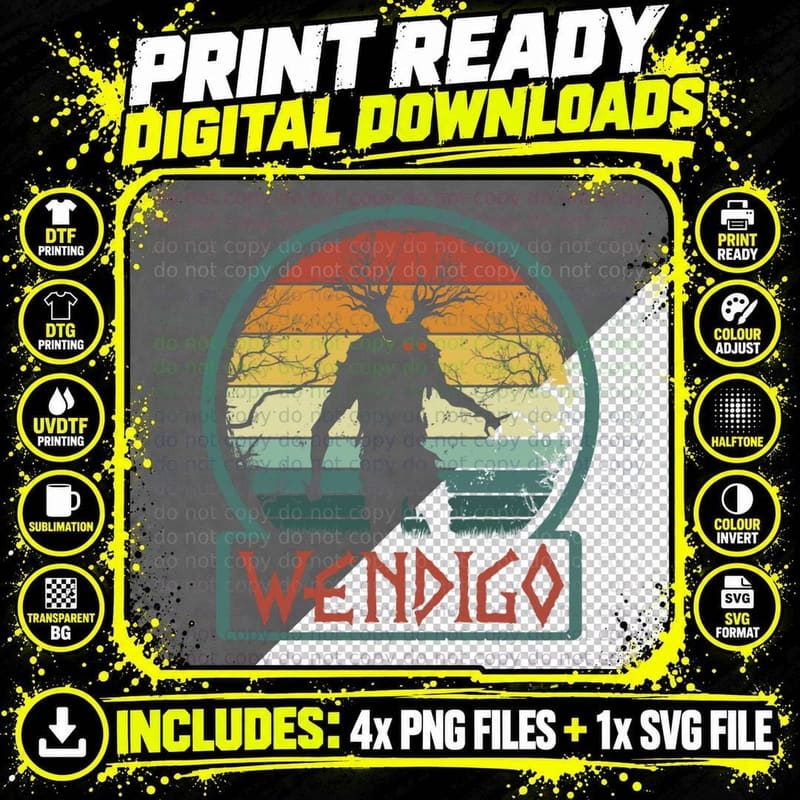 Wendigo - Retro Vintage Algonquian Cryptid Monster Gift Png SVG Digital Bundle