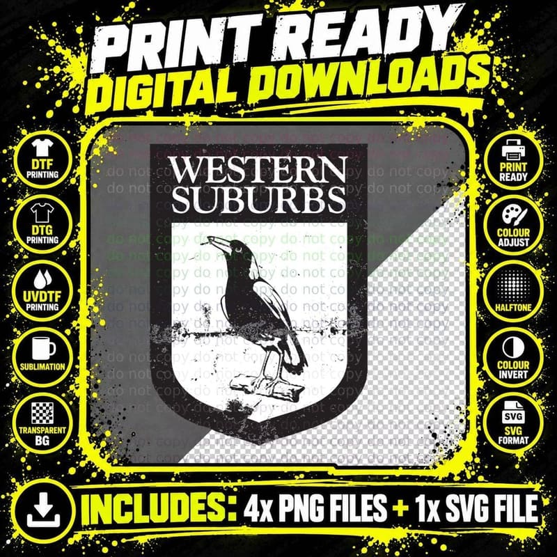 Western Suburbs Magpies Retro T-Shirt Png SVG Digital Bundle