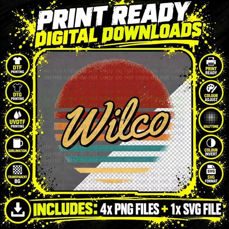 Wilco Retro Style, Wilco Retro Style, Classic T-Shirt Png SVG Digital Bundle
