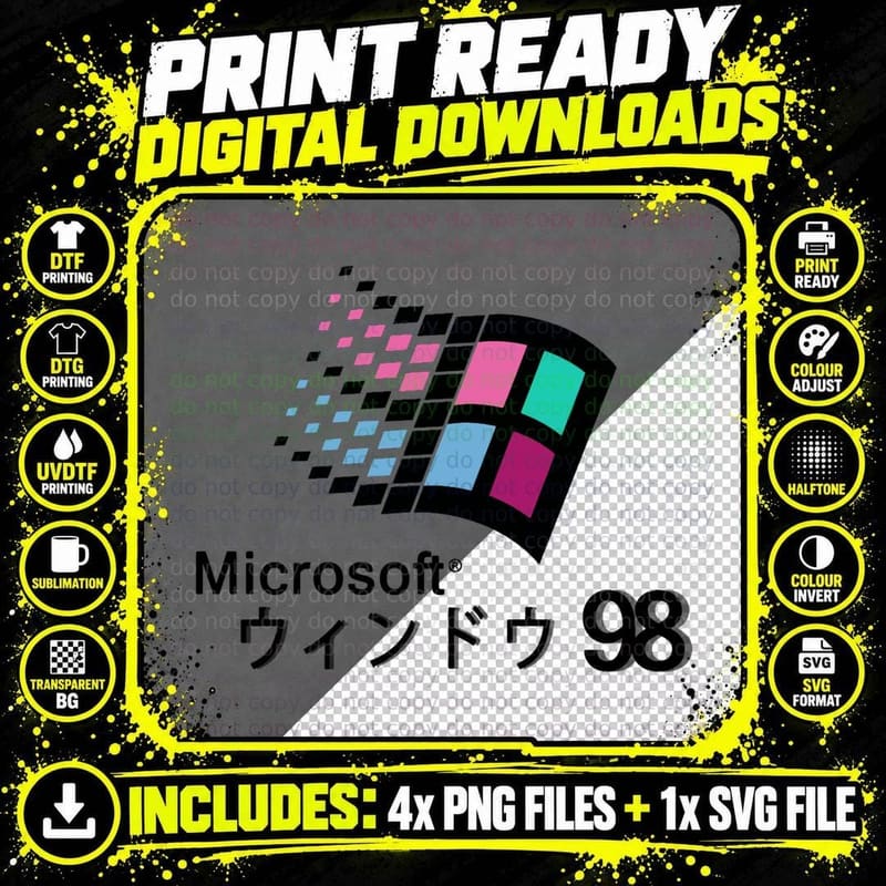 Windows 95 Logo T-Shirt, Nostalgic Tech, 90s Computer Fan Png SVG Digital Bundle