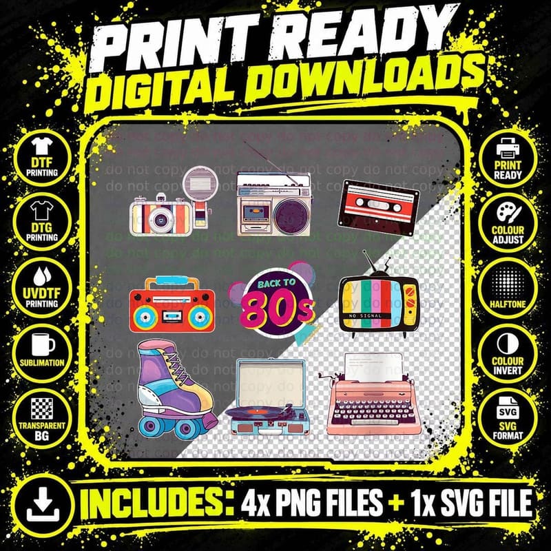 80's Retro Fashion Throwback Culture Disco Music Party Png SVG Digital Bundle