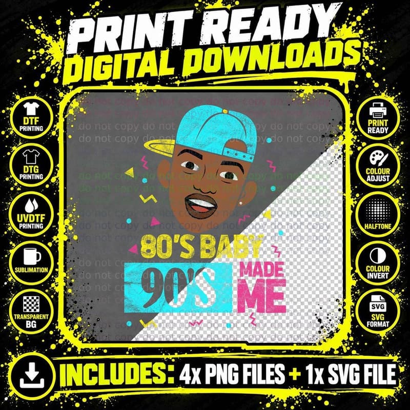 80s Baby 90s Made Me 1980s 1990s Disco Party Retro Png SVG Digital Bundle