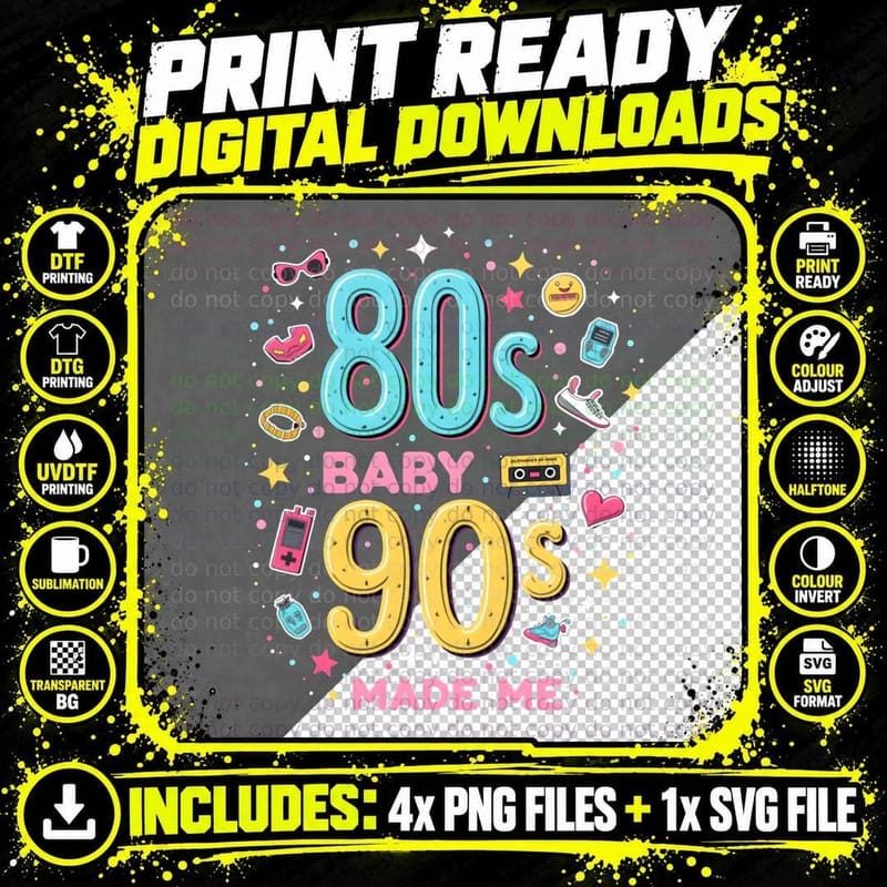 80s Baby 90s Made Me Cassette Tape Sunglasses Nostalgic Png SVG Digital Bundle