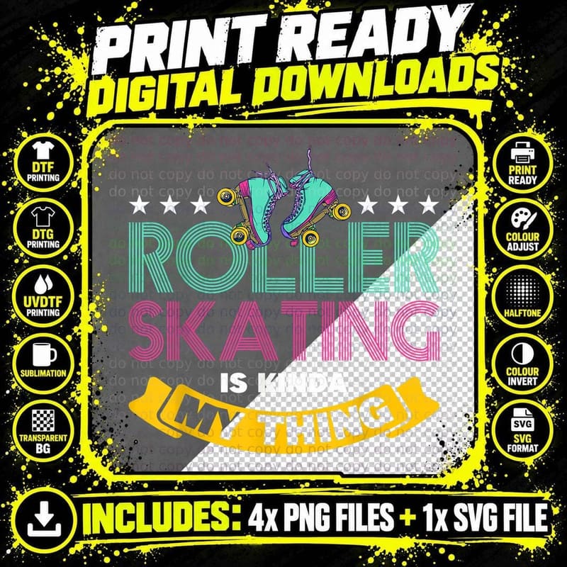 80s Roller Skating Rollerskate Disco Skater Girl T-Shirt Png SVG Digital Bundle