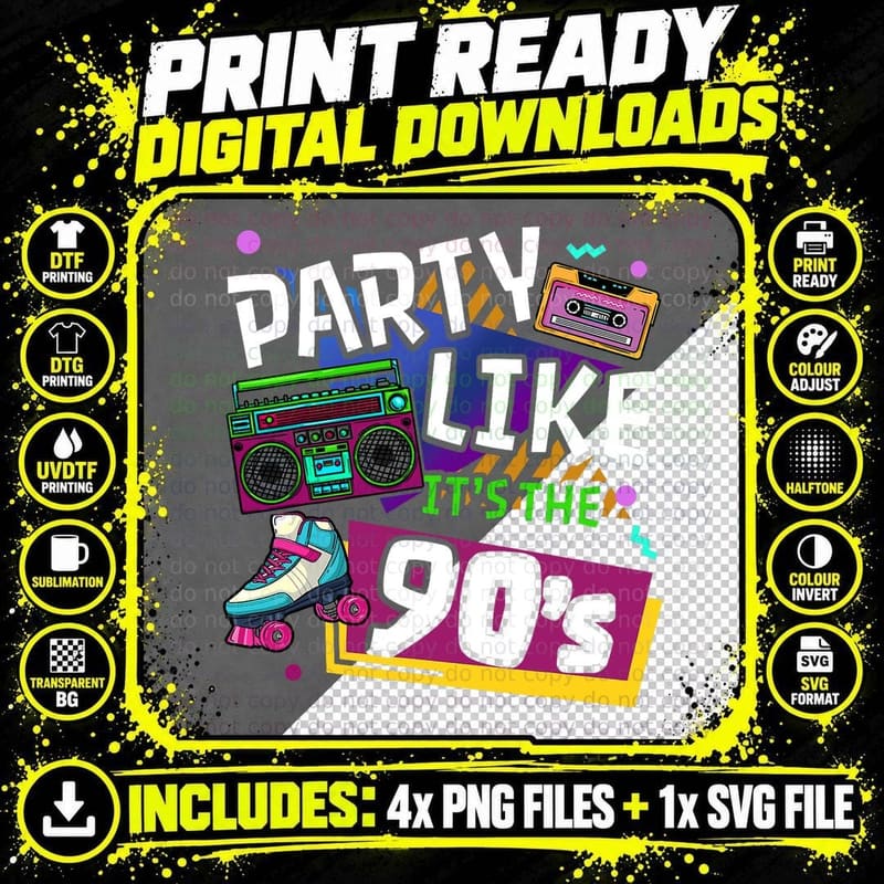 90s Nineties Party '90s Music Disco T-Shirt Png SVG Digital Bundle
