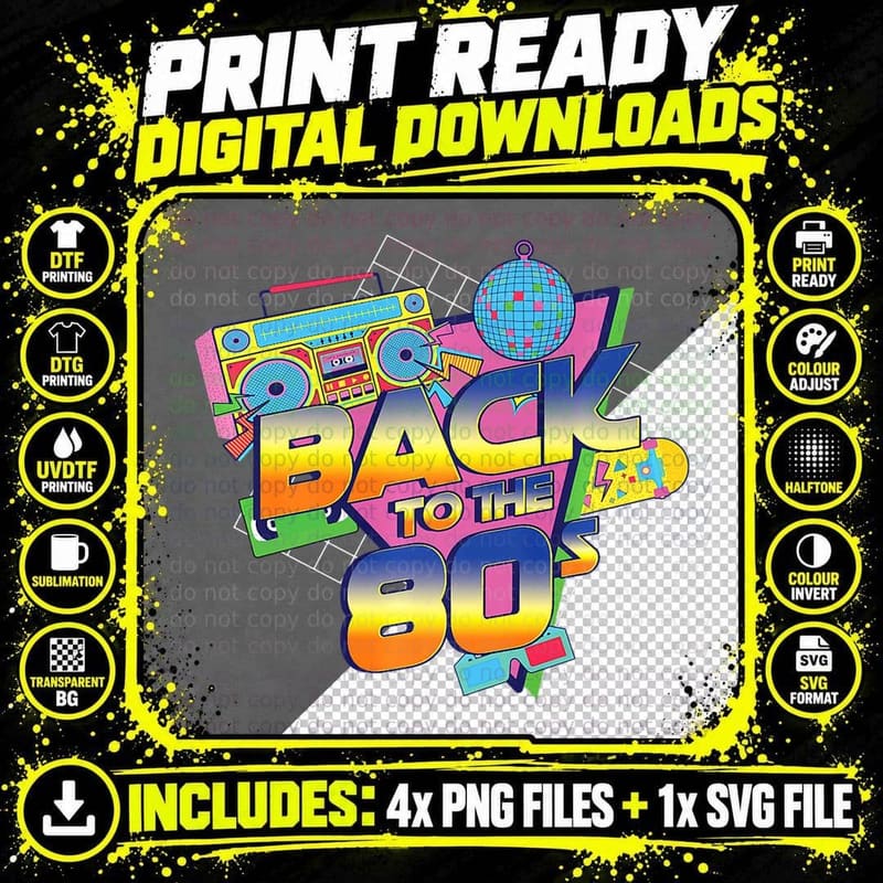 Back to the 80s Retro Vintage Disco Music 80s Nostalgia Png SVG Digital Bundle