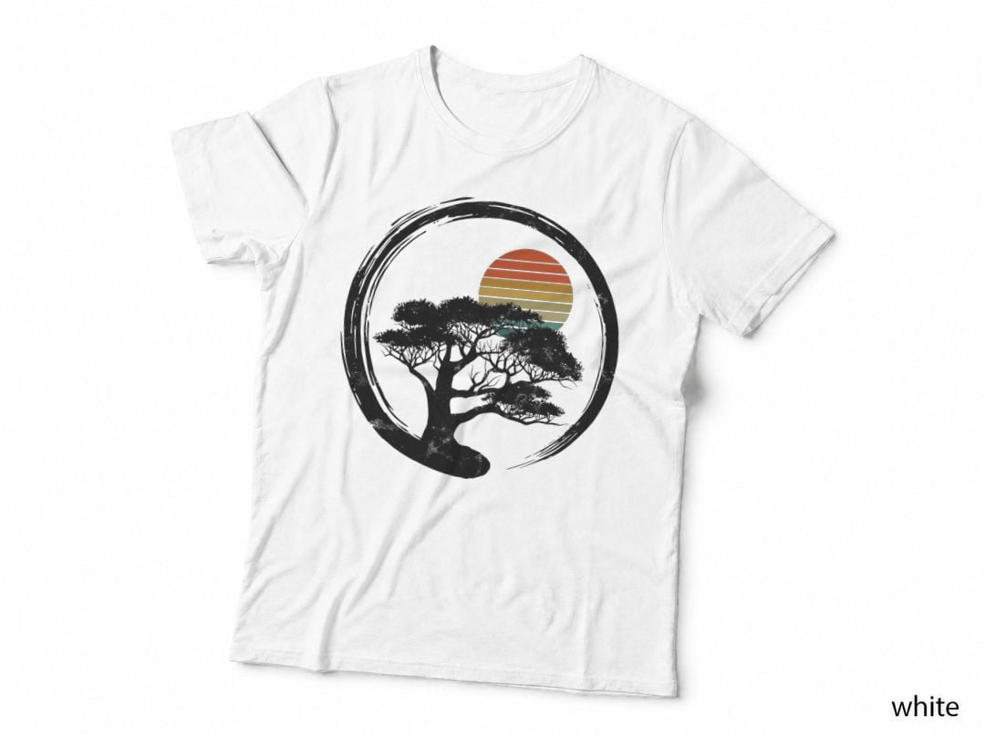 Bonsai Tree Japanese Sun Retro Gift Buddhist T-Shirt