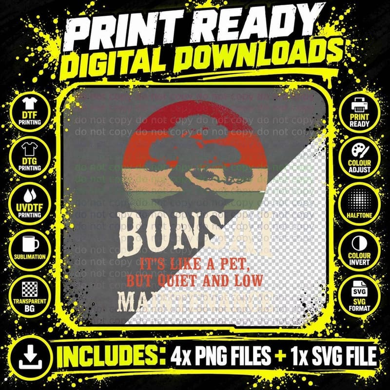 Bonsai Tree Retro Bonsai It's Like a Pet Png SVG Digital Bundle