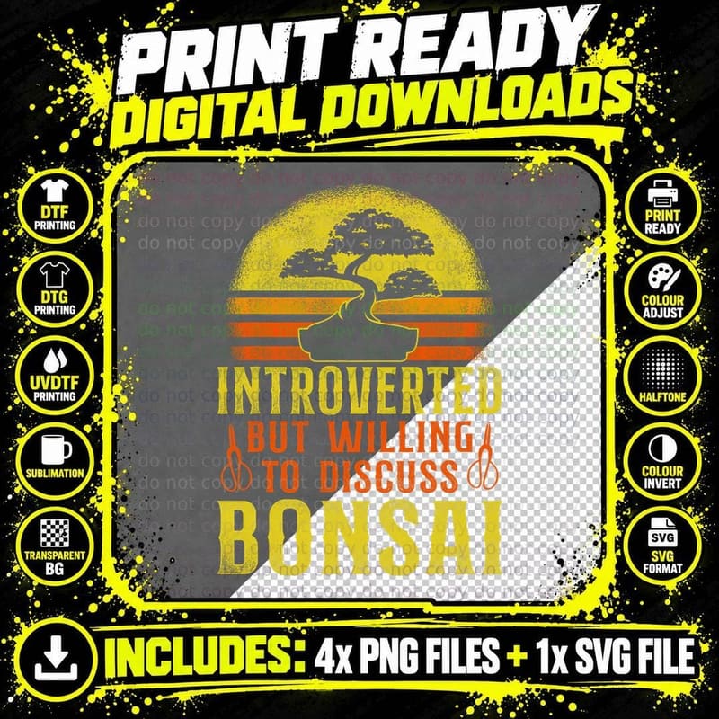 Bonsai Tree Retro Introverted but Willing to Discuss Png SVG Digital Bundle