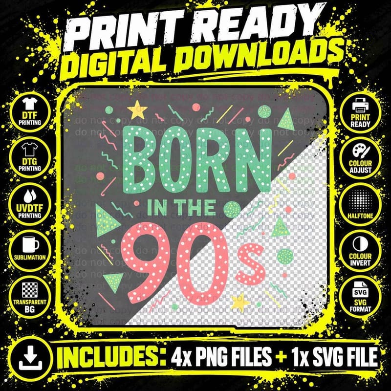 Born in the 90s, Baby Nostalgia, Retro Colorful Style Png SVG Digital Bundle