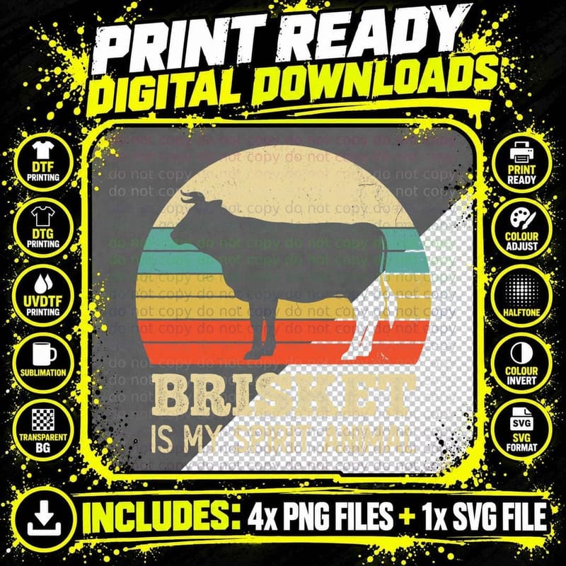 Brisket Is My Spirit Animal, Beef Steak, Carnivore Png SVG Digital Bundle
