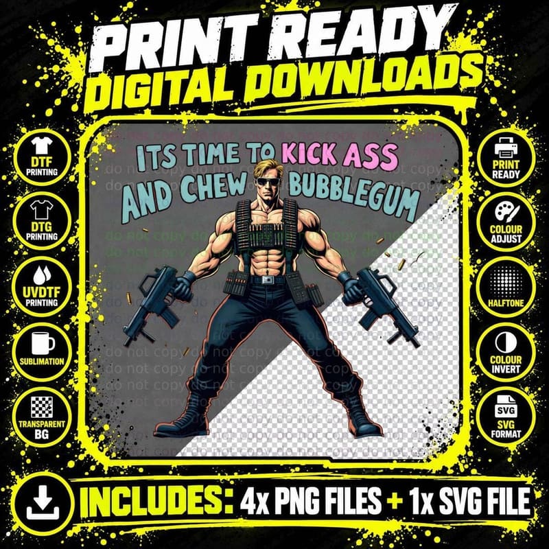 Bubblegum Tough Guy Retro Comic T-Shirt Png SVG Digital Bundle