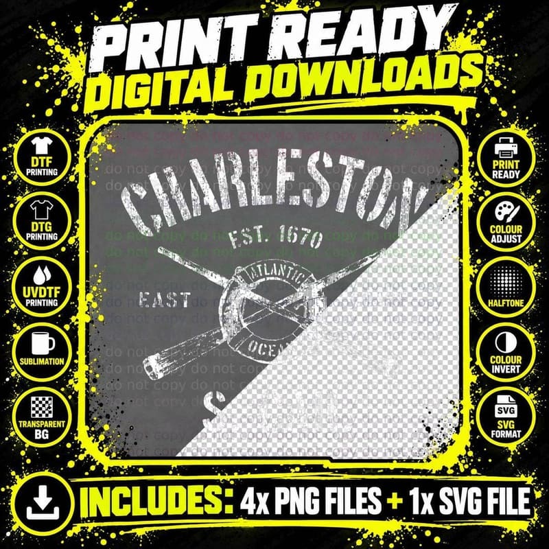 Charleston SC Vintage Nautical Boating T-Shirt Png SVG Digital Bundle