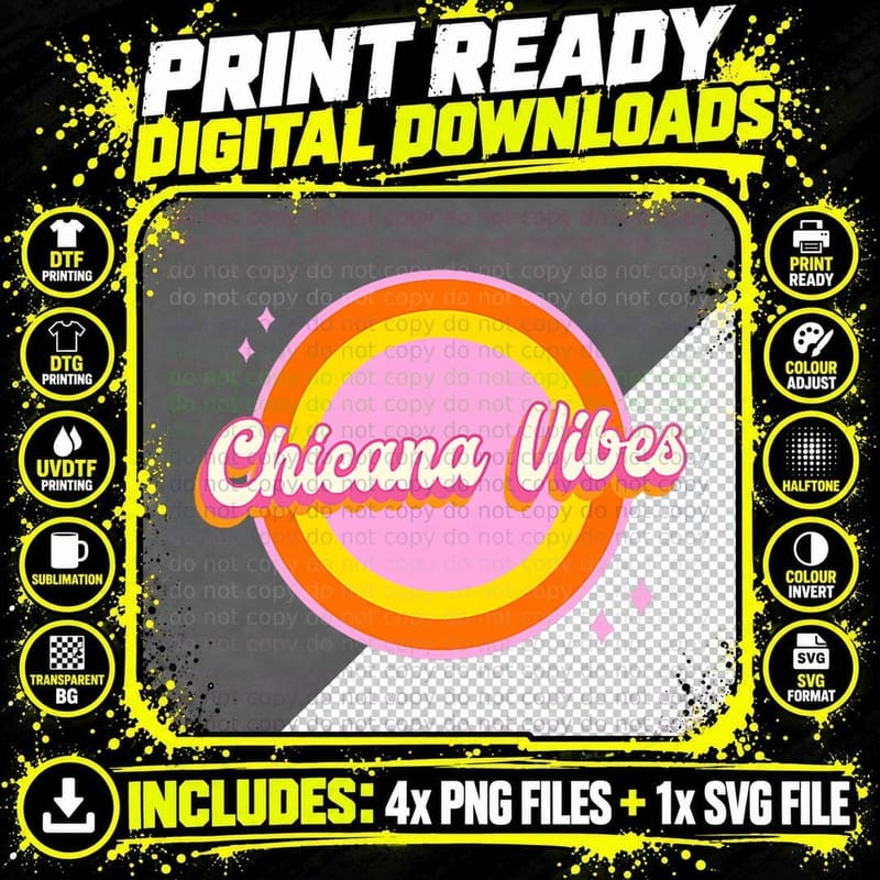 Chicana VIBES RETRO 70s Design DISCO Design Vintage Png SVG Digital Bundle