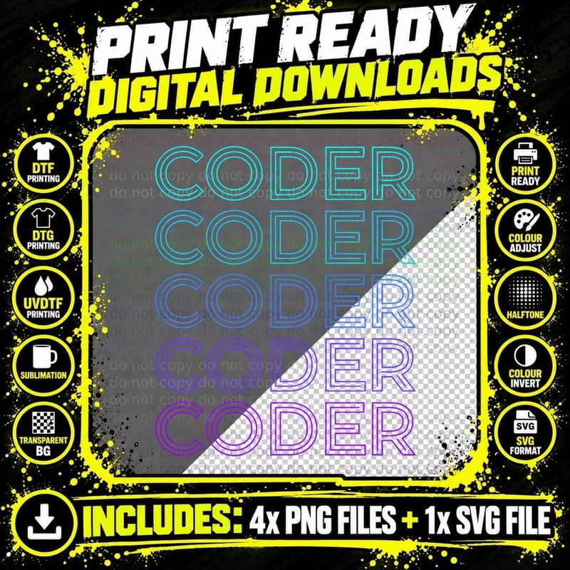 Coder Coding Retro Programmer T-Shirt Png SVG Digital Bundle
