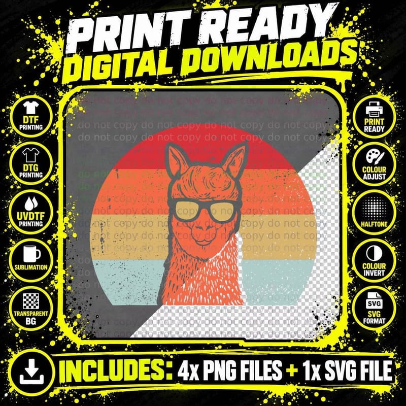 Cool Llama for Men Women Alpaca Farming Llama Lovers Png SVG Digital Bundle