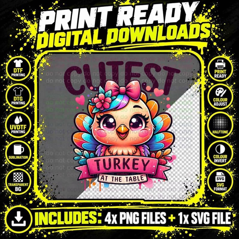 Cutest Turkey at the Table Shirt, Retro Vintage Png SVG Digital Bundle