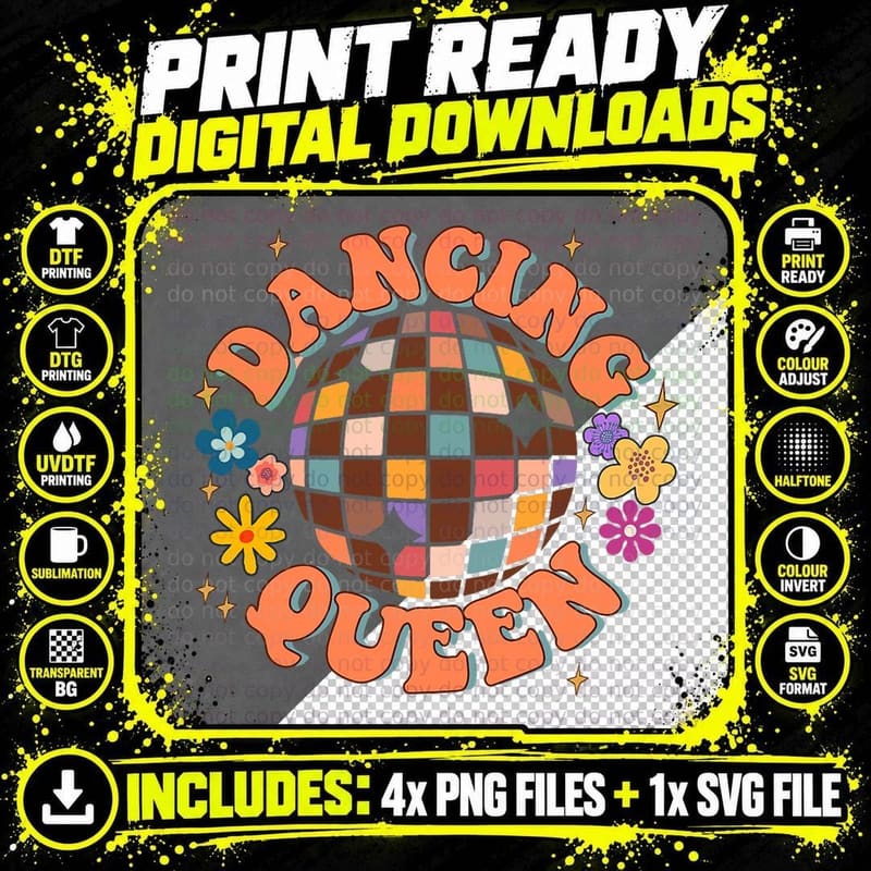 Dancing Queen Retro Bridesmaids 70's Disco Bachelorette Png SVG Digital Bundle