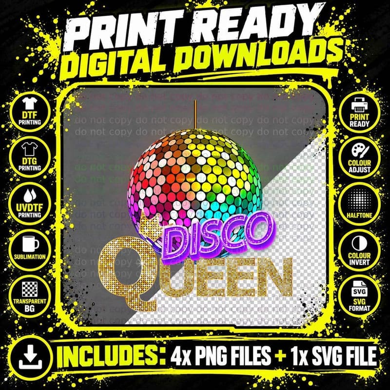 Dancing Queen Shirt Vintage Dancing 70s Disco Queen Png SVG Digital Bundle