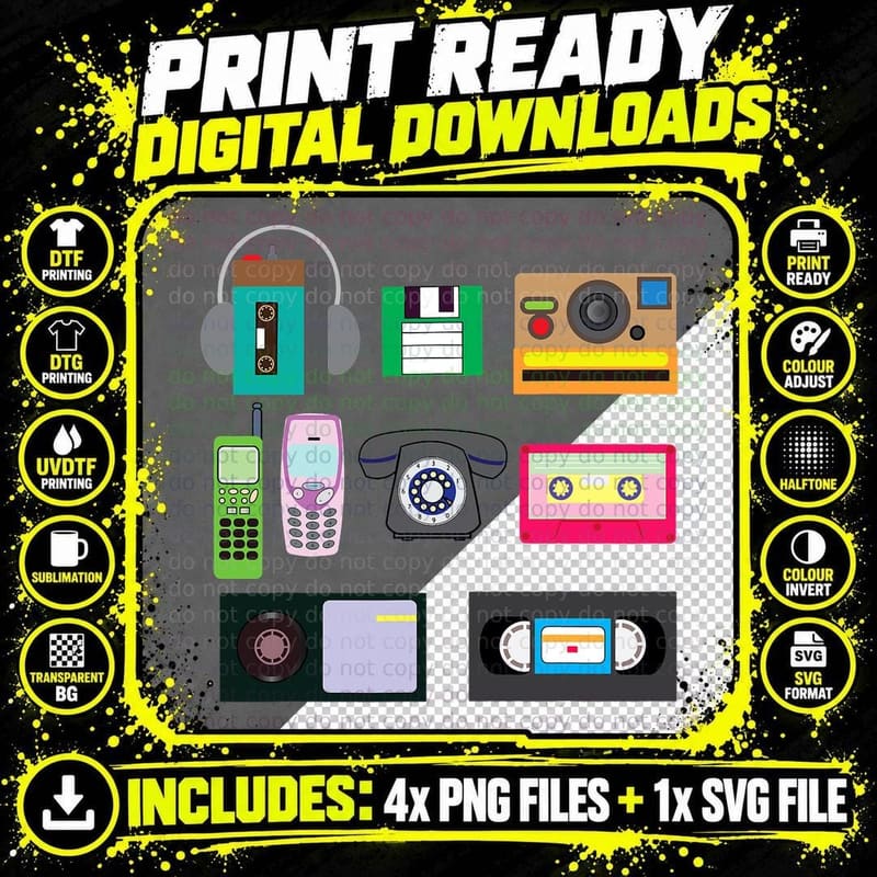 Decade 90 Year 1990 Generation Era Vintage Retro T-Shirt Png SVG Digital Bundle