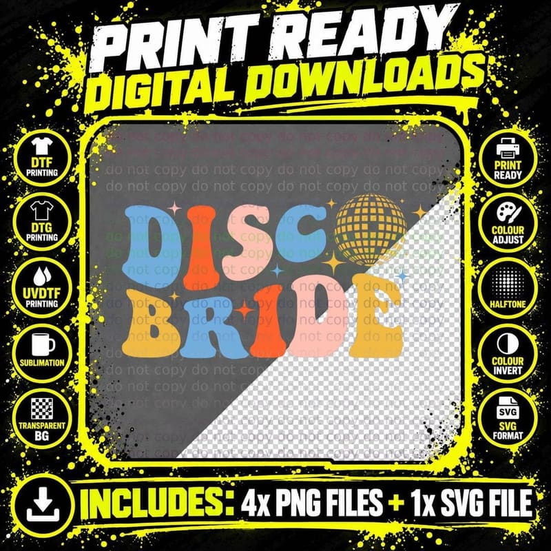 Disco Bride Groovy Hippie Style Bachelorette Party Png SVG Digital Bundle