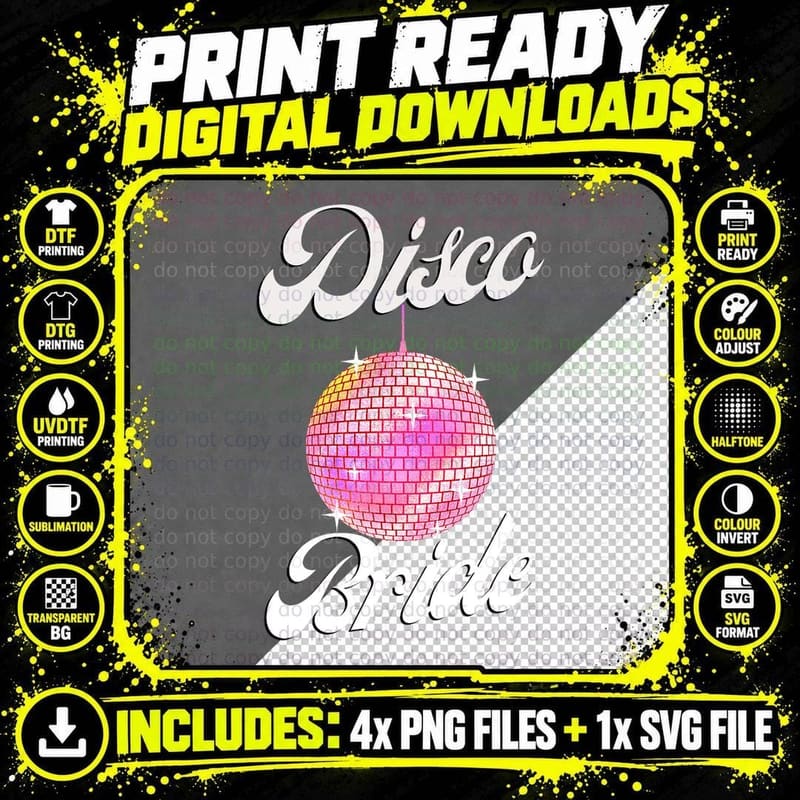 Disco Bride Retro Bachelorette Party Disco 90's Bach Png SVG Digital Bundle