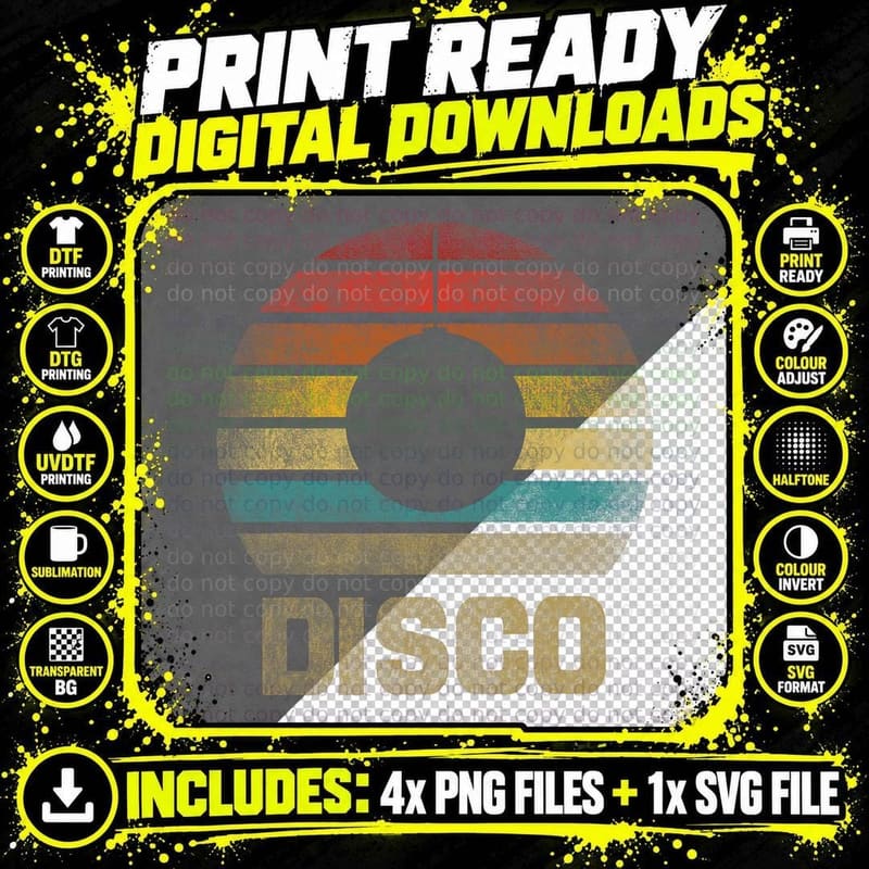 Disco Dance Party Rave Retro Vintage Sunset T-Shirt Png SVG Digital Bundle
